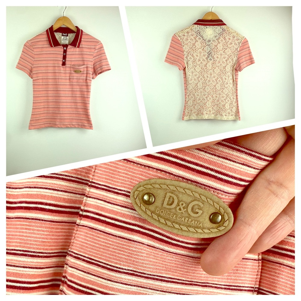 Dolce & Gabbana lace back stripe polo✨like new